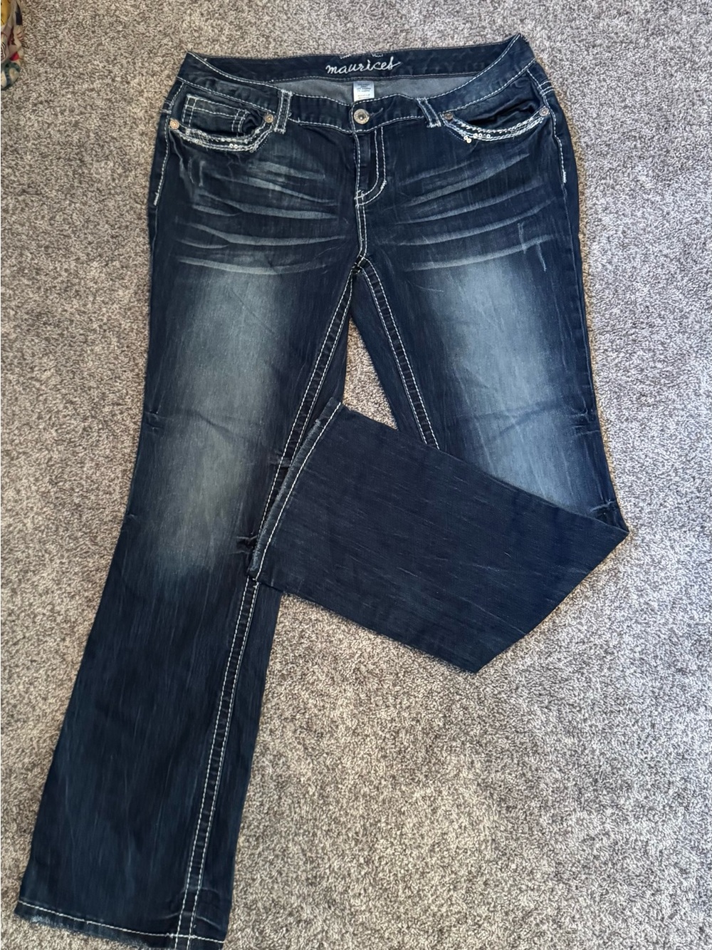Maurices Women's Dark Indigo Bootcut Jeans with Faded Detailing. 13/14. Like New